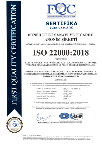ISO 22000 Gıda Güvenliği Yönetim Sistemi
